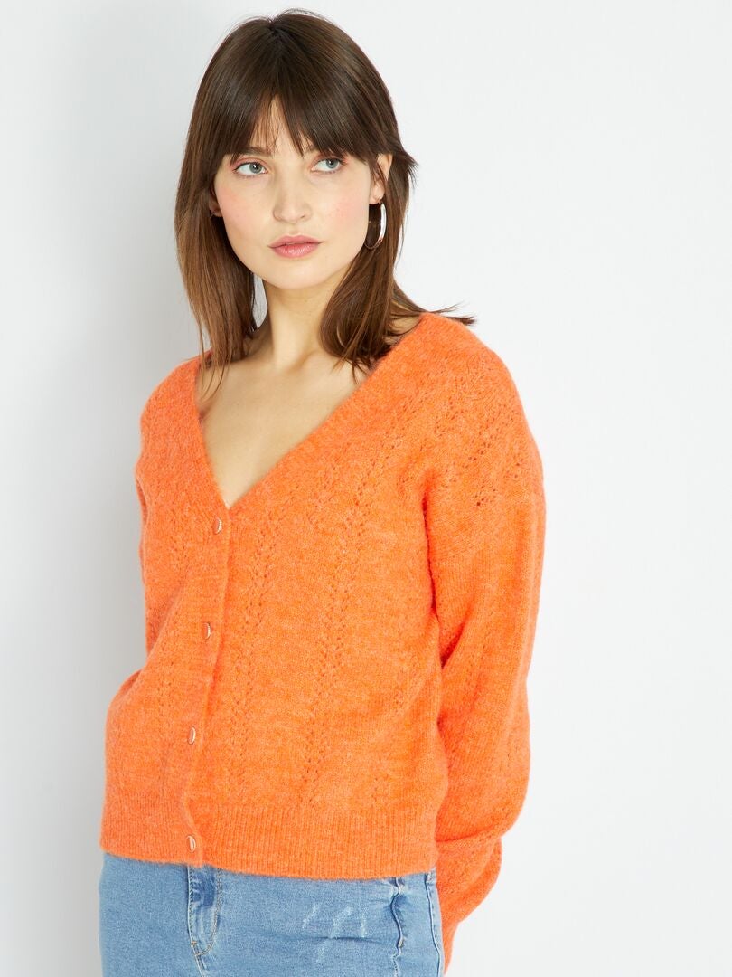 Gilet en tricot ajouré - Orange - Kiabi - 7.20€