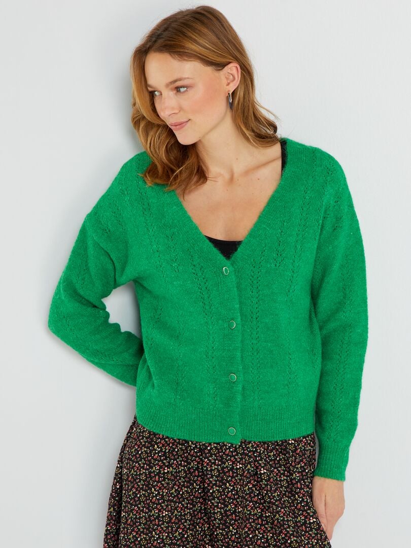 Gilet en tricot ajouré - Vert - Kiabi - 7.20€
