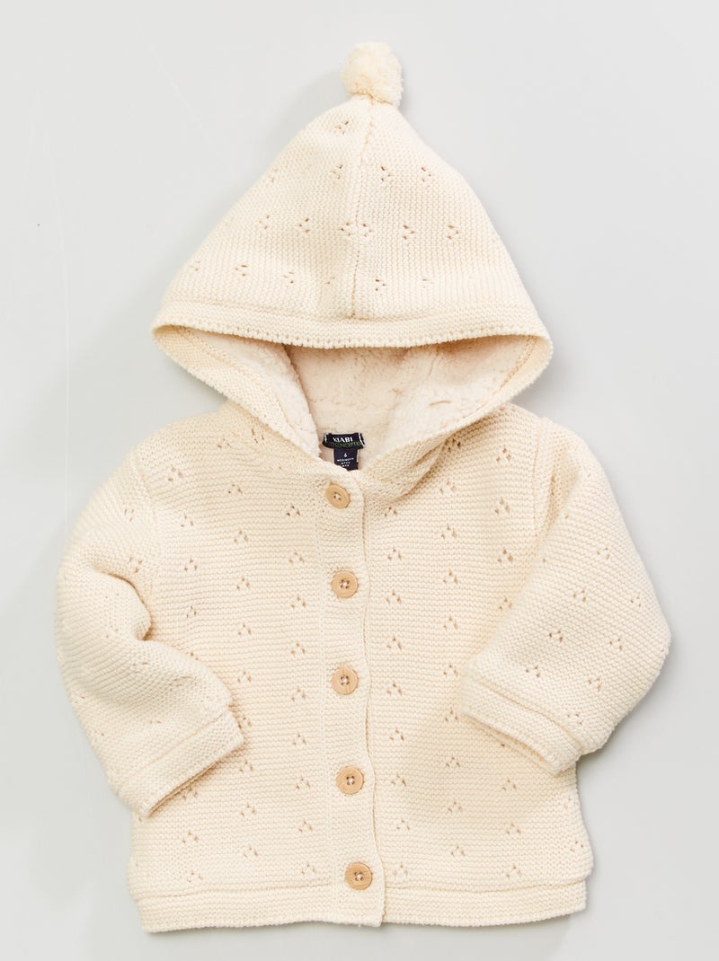 Gilet en tricot avec capuche Ecru - Kiabi