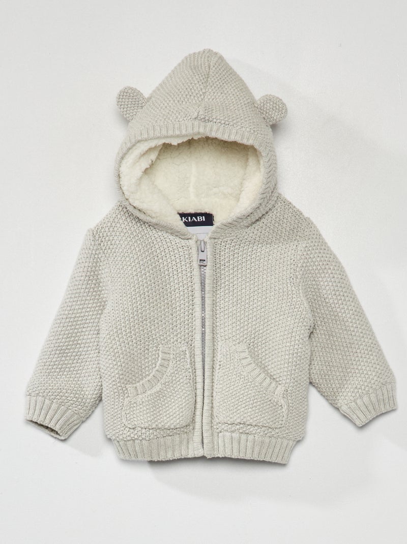 Gilet en tricot avec capuche Gris - Kiabi