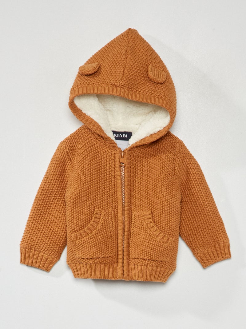 Gilet en tricot avec capuche Marron - Kiabi