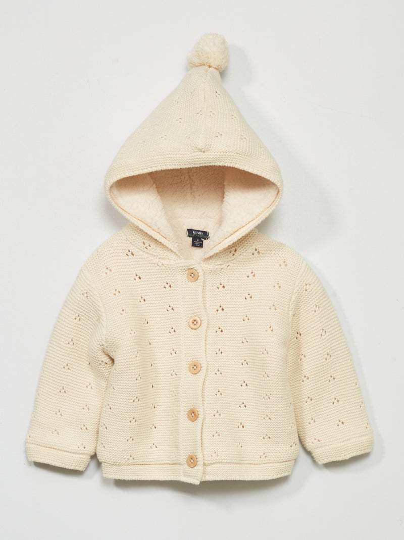 Gilet en tricot avec doublure effet moutonné Blanc - Kiabi