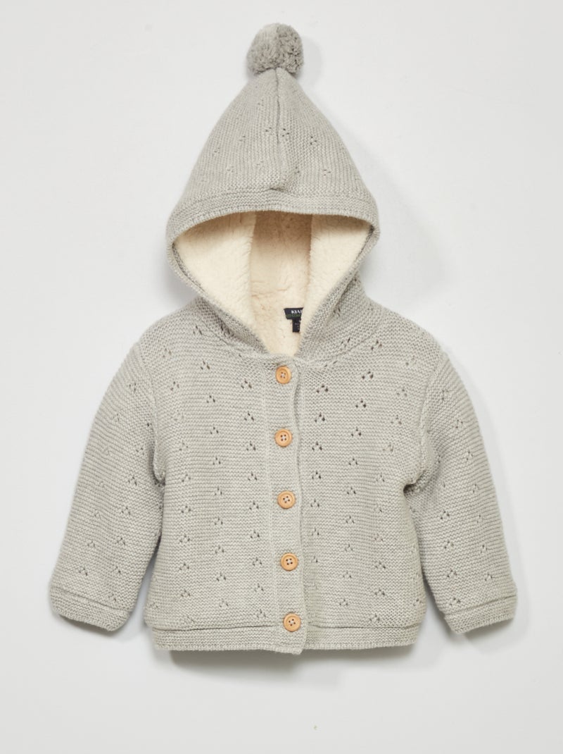 Gilet en tricot avec doublure effet moutonné Gris - Kiabi