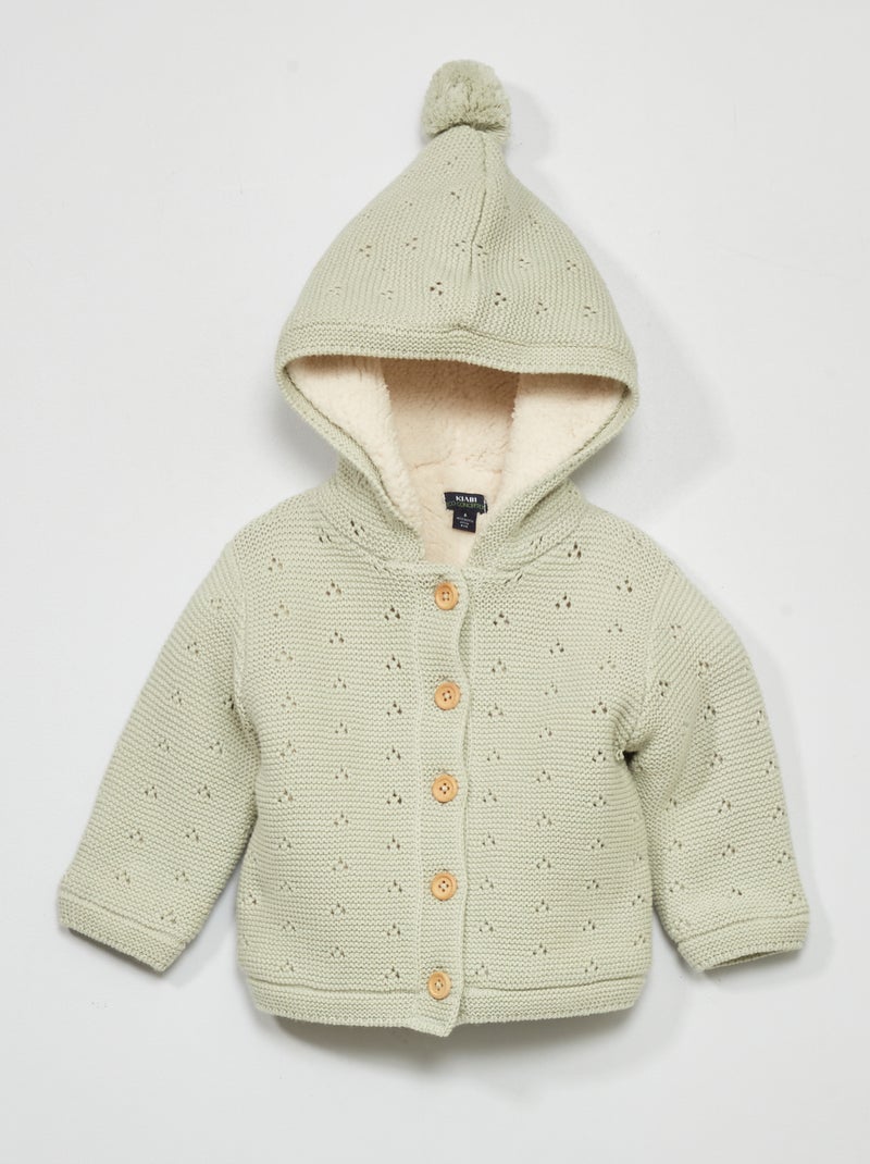 Gilet en tricot avec doublure effet moutonné Vert - Kiabi