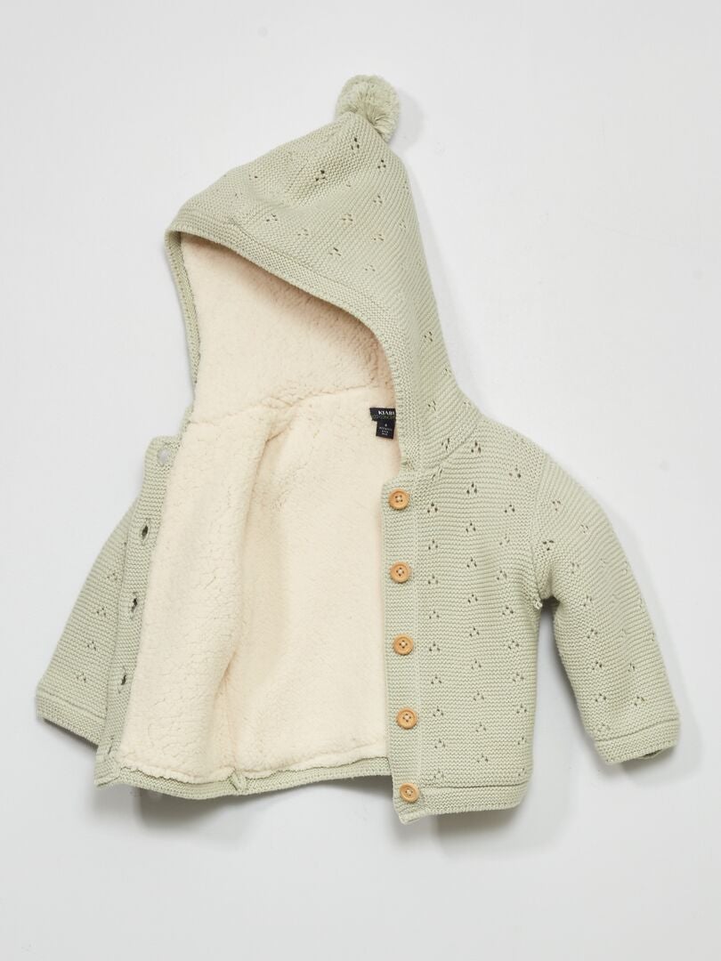 Gilet en tricot avec doublure sherpa Vert - Kiabi