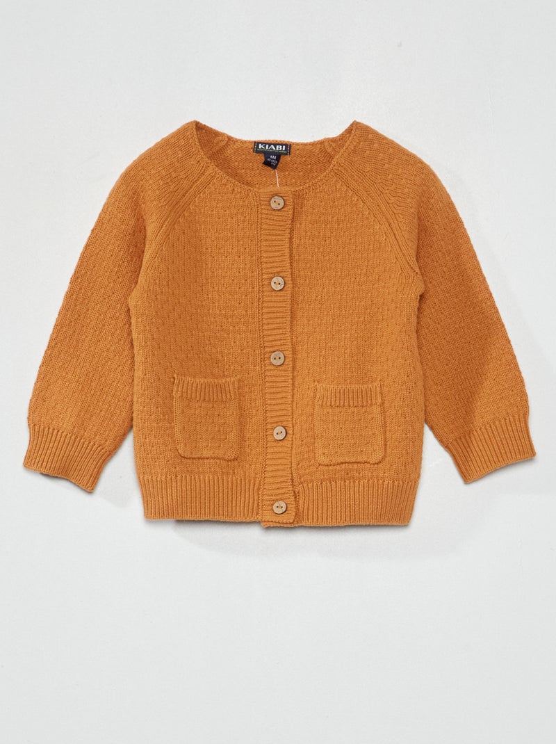 Gilet en tricot avec point fantaisie Brun - Kiabi