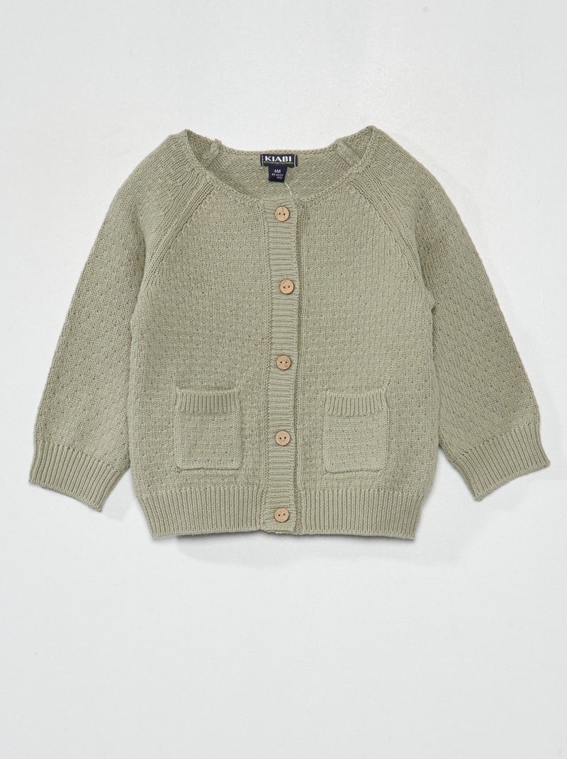 Gilet en tricot avec point fantaisie Vert gris - Kiabi
