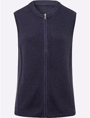Gilet en tricot avec zip et motif discret devant - taille standard - moda vilona