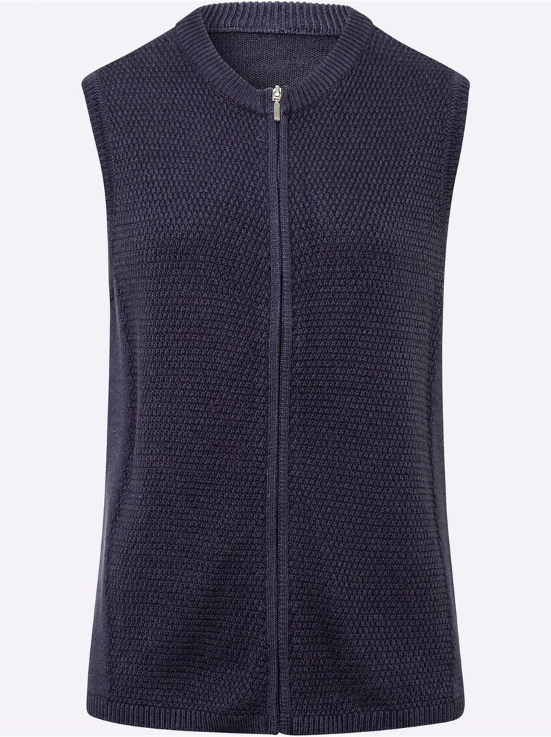 Gilet en tricot avec zip et motif discret devant - taille standard - moda vilona Bleu nuit - Kiabi