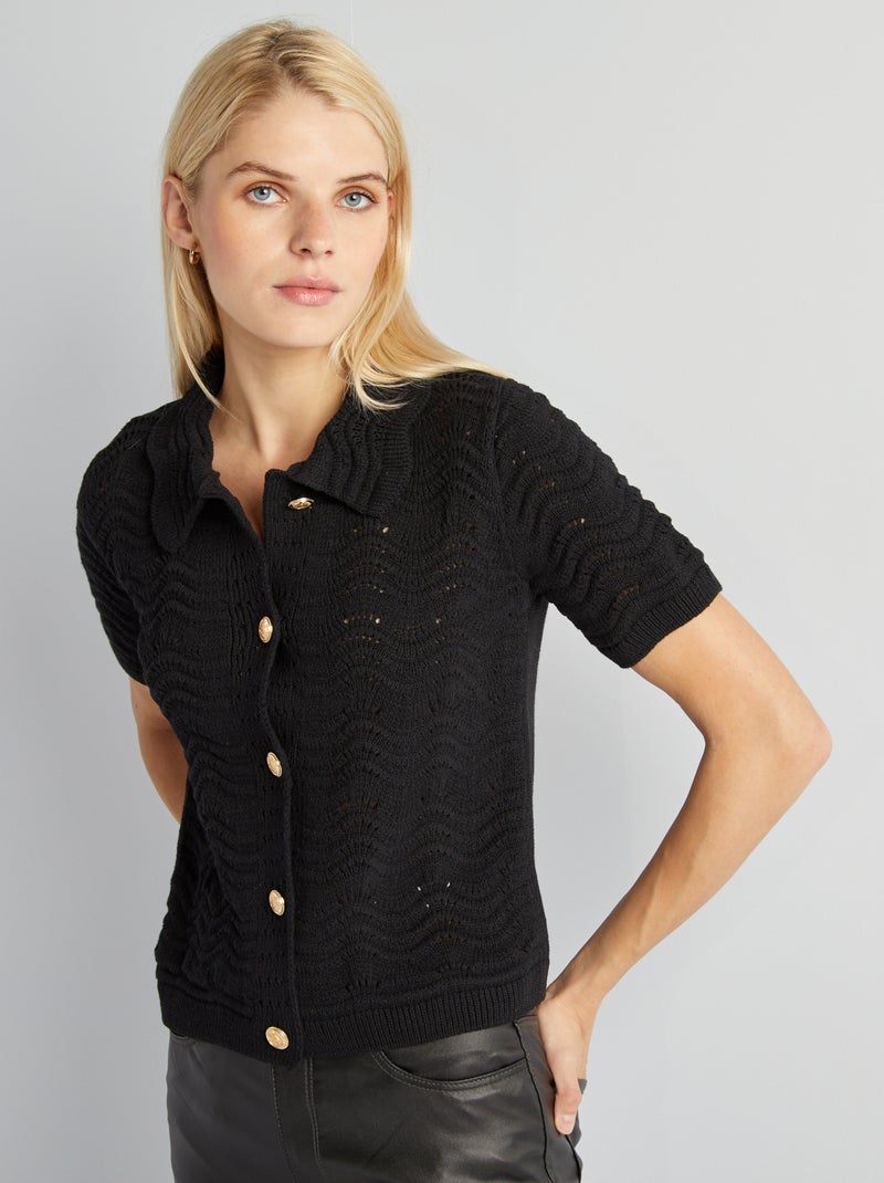 Gilet en tricot col chemise noir - Kiabi