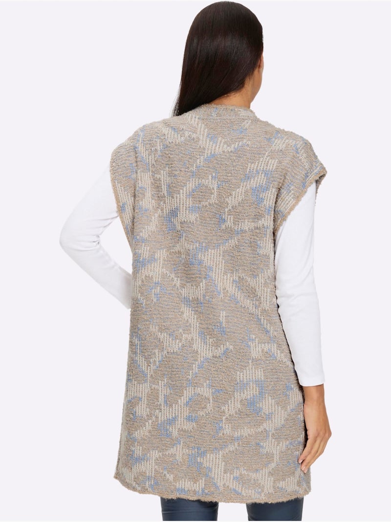 Gilet en tricot coupe ouverte affinante - taille standard - helline Bleu Ecru - Kiabi