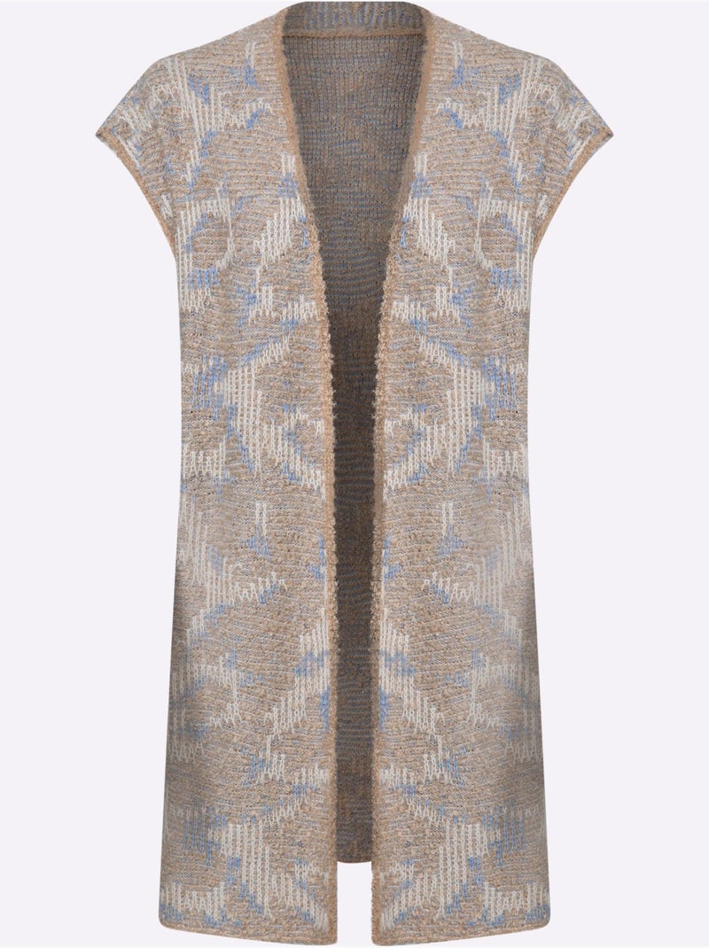 Gilet en tricot coupe ouverte affinante - taille standard - helline Bleu Ecru - Kiabi