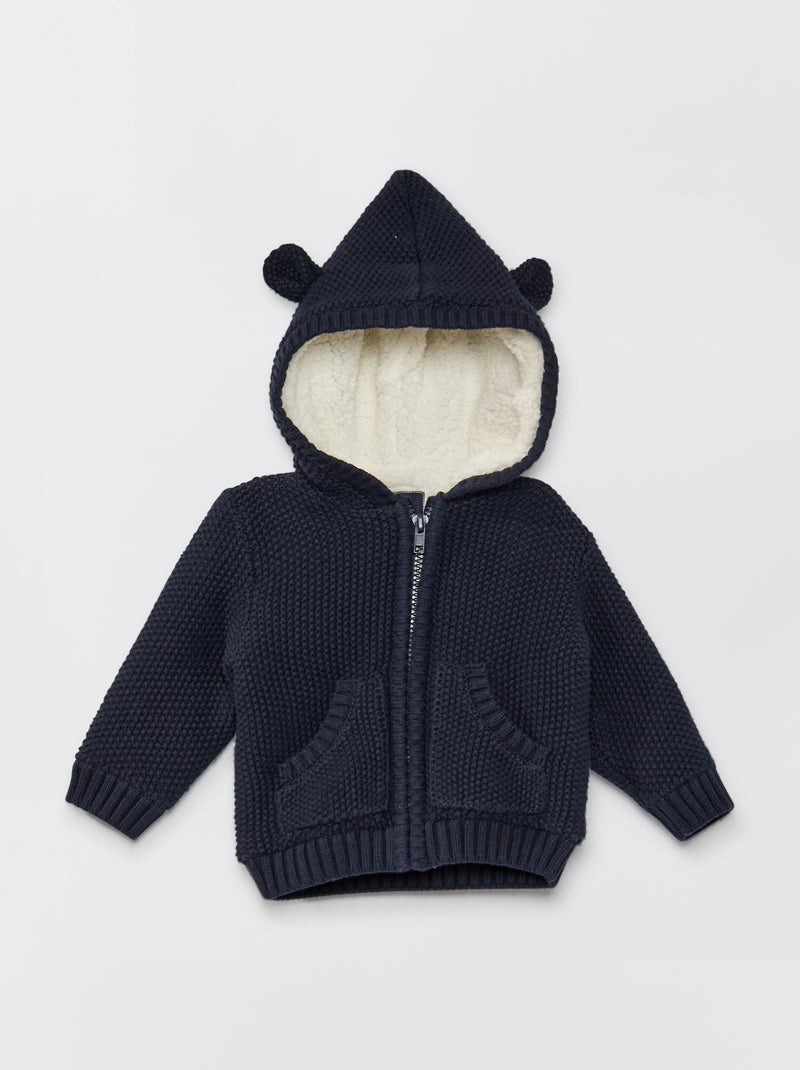 Gilet en tricot et effet moutonné bleu marine - Kiabi