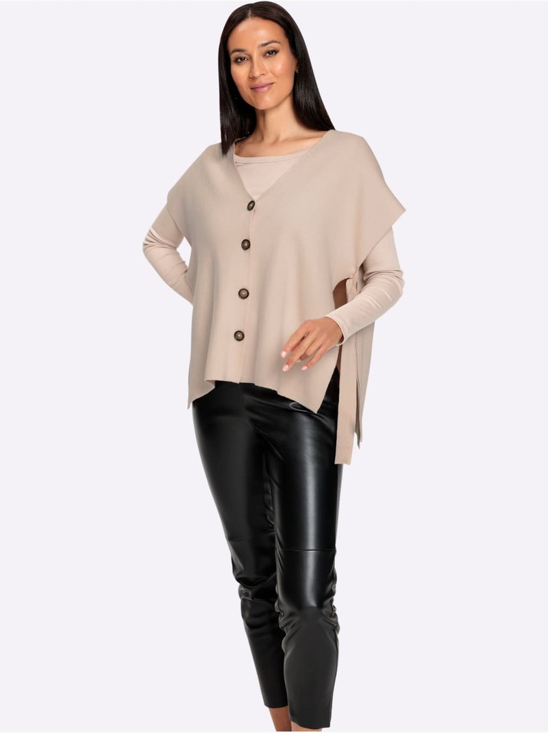 Gilet En Tricot Fentes Latérales Originales Avec Liens à Nouer - Taille Standard - Helline Marron - Kiabi