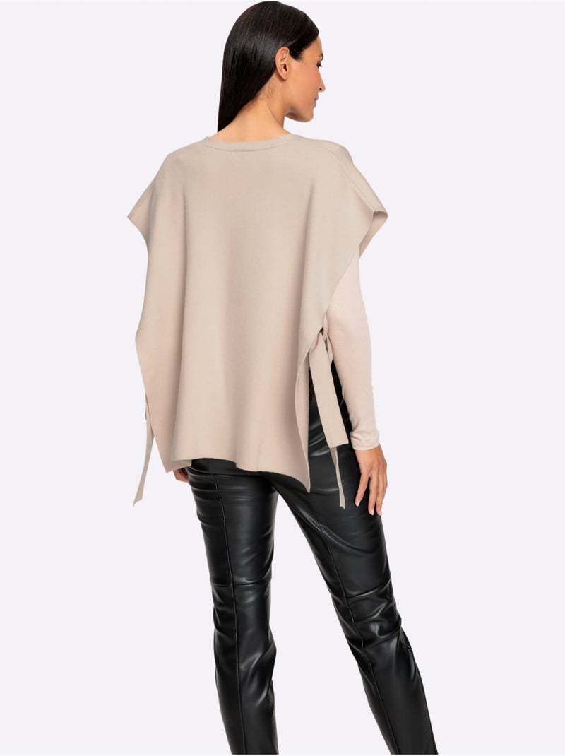 Gilet En Tricot Fentes Latérales Originales Avec Liens à Nouer - Taille Standard - Helline Marron - Kiabi