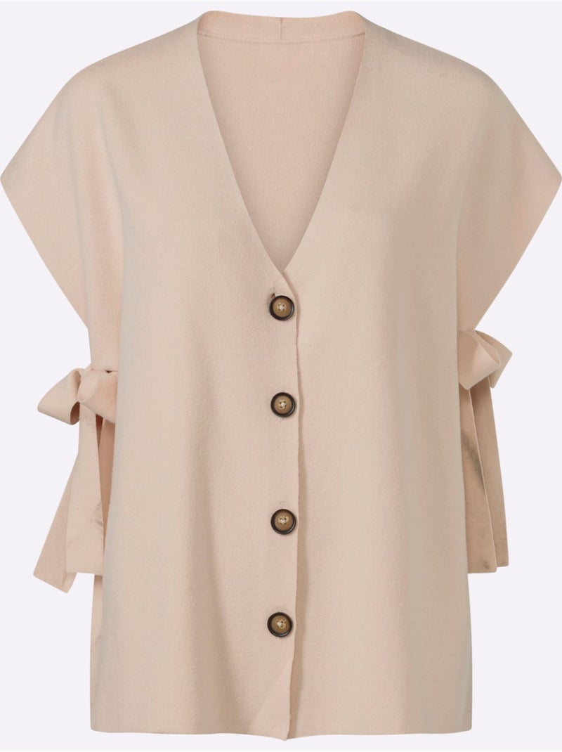 Gilet En Tricot Fentes Latérales Originales Avec Liens à Nouer - Taille Standard - Helline Marron - Kiabi