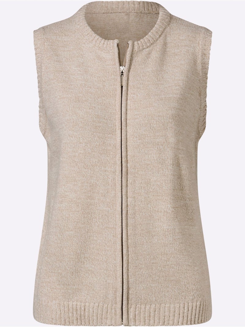 Gilet en tricot fil chiné doux - taille standard - moda vilona Ecru - Kiabi