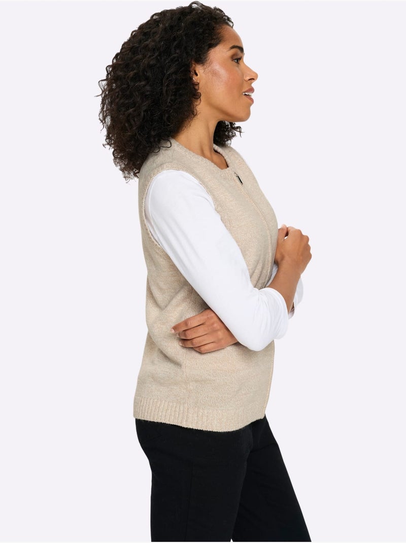 Gilet en tricot fil chiné doux - taille standard - moda vilona Ecru - Kiabi