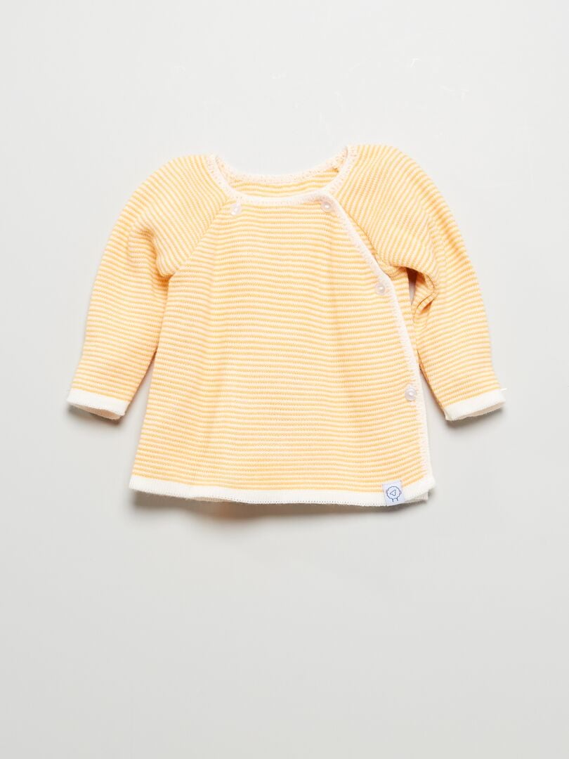 Gilet en tricot 'La Manufacture de Layette' Ecru/Moutarde - Kiabi