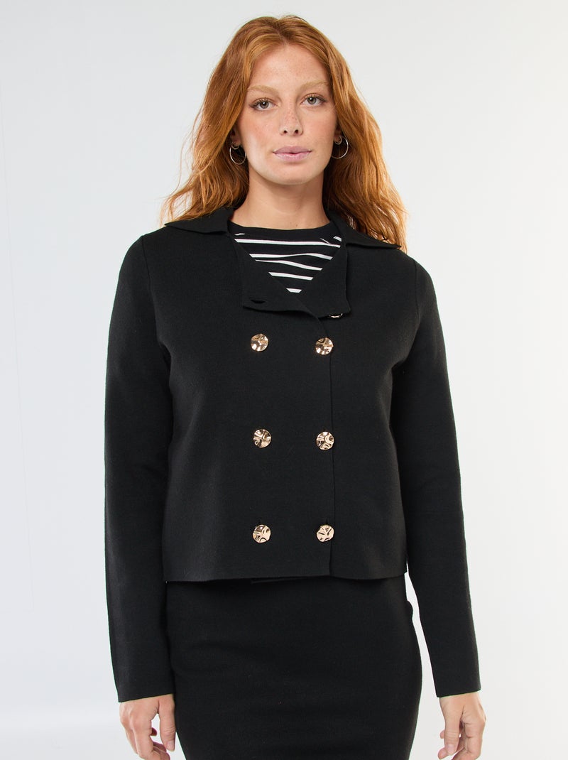 Gilet en tricot ottoman à double boutonnage Noir - Kiabi