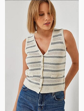 Gilet en tricot rayé à trois boutons et col en v lucci