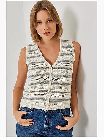 Gilet en tricot rayé à trois boutons et col en v lucci