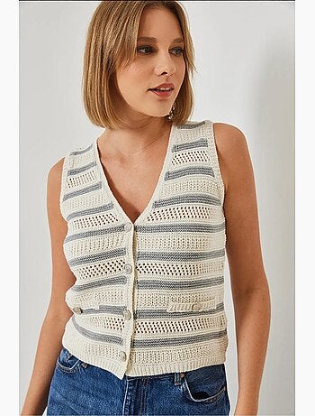 Gilet en tricot rayé à trois boutons et col en v lucci