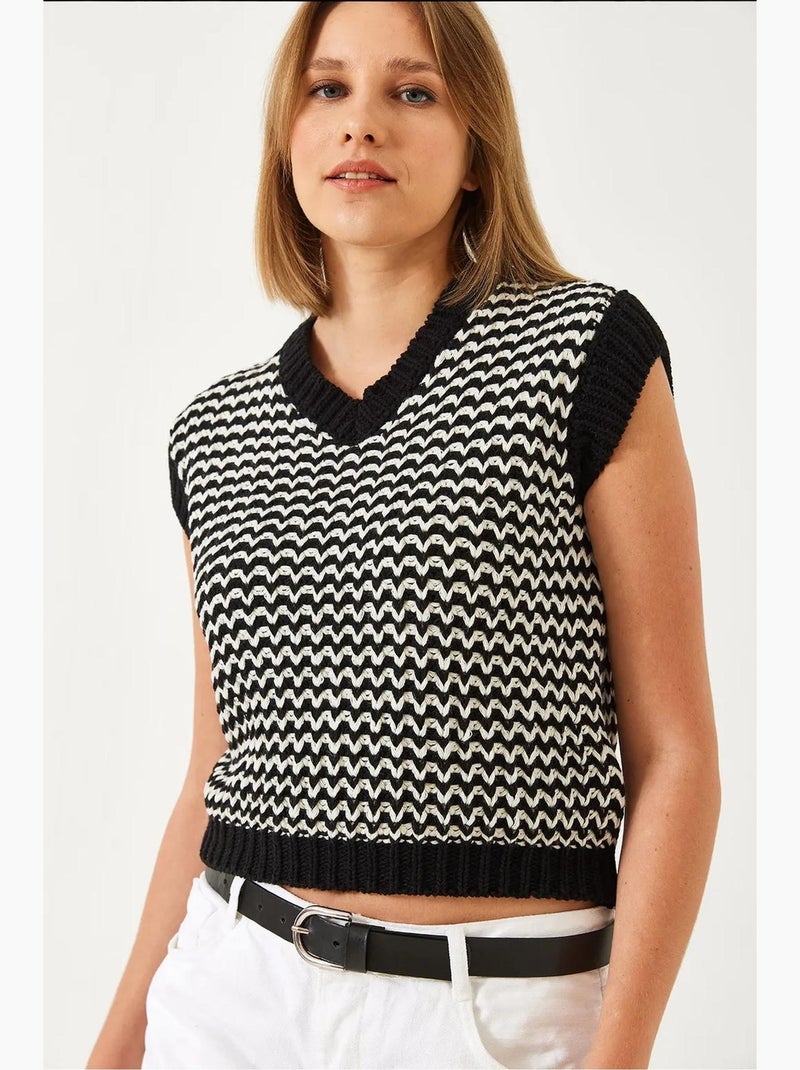 Gilet en tricot rayé lucci Noir Blanc - Kiabi