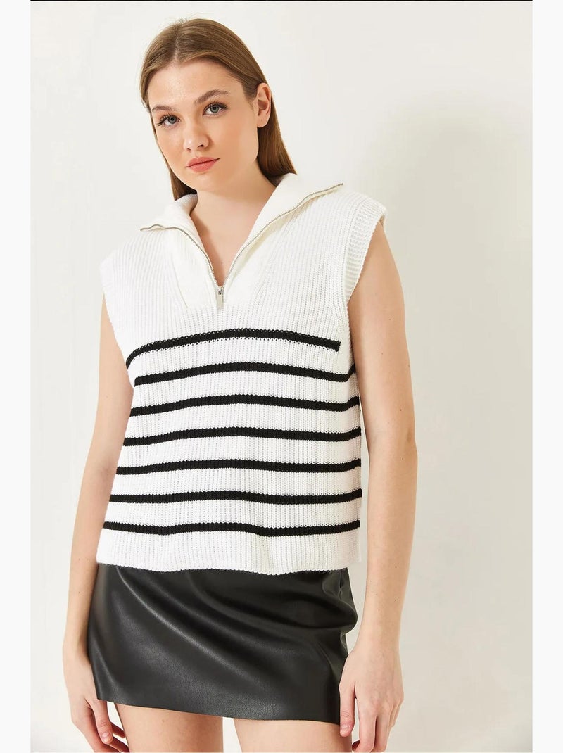 Gilet en tricot selanik zippé lucci Blanc Noir - Kiabi