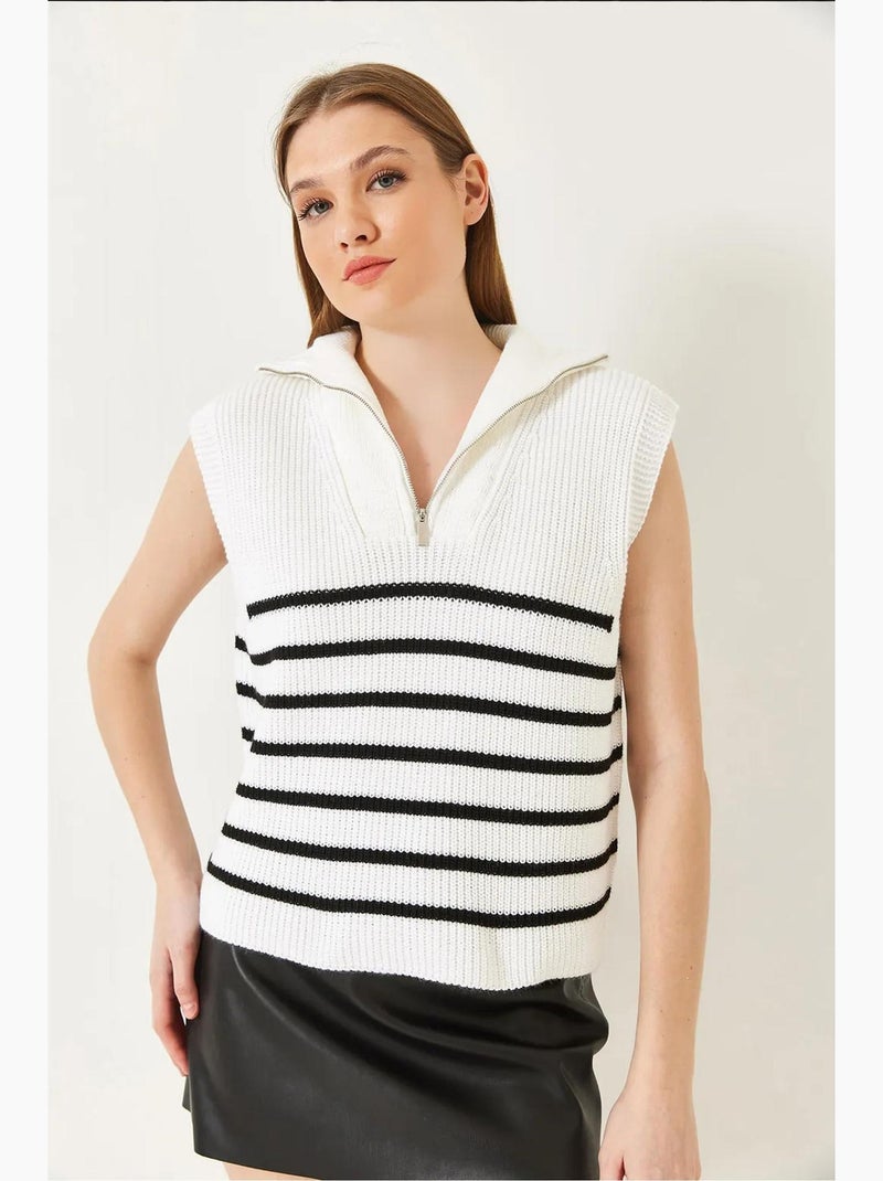 Gilet en tricot selanik zippé lucci Blanc Noir - Kiabi