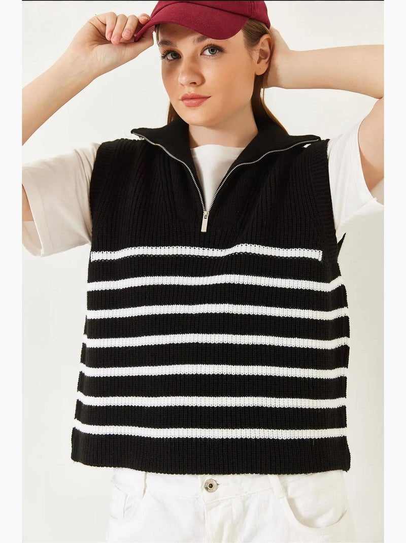 Gilet en tricot selanik zippé lucci Noir Blanc - Kiabi
