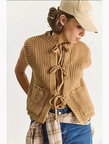 Gilet en tricot texturé avec fermeture à nouer lucci