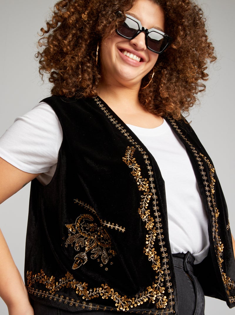Gilet en velours avec broderie - noir - Kiabi - 32.00�?�