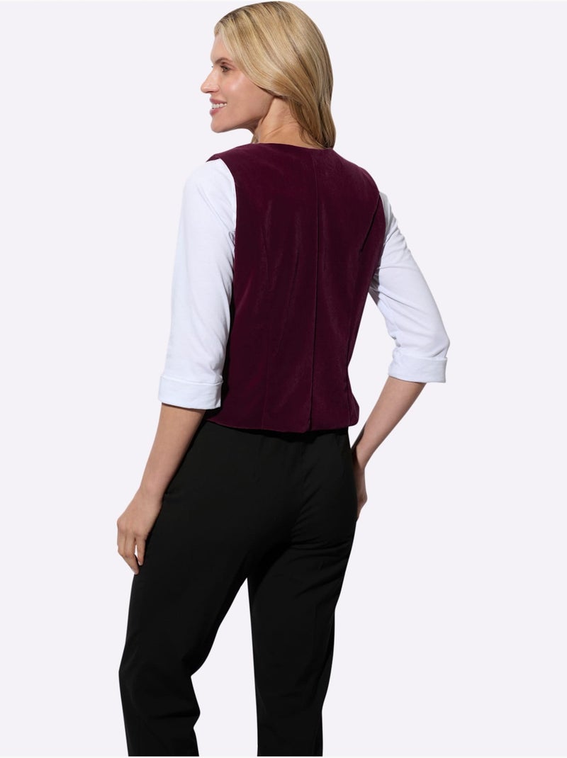 Gilet en velours avec encolure en v et boutons en argent - taille standard - moda vilona Noir Bordeaux - Kiabi