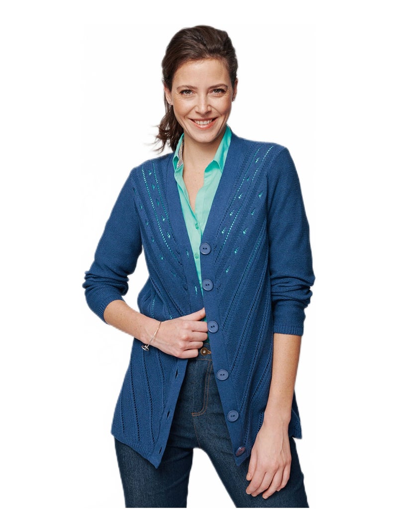 Gilet encolure V motifs ajourés Bleu - Kiabi