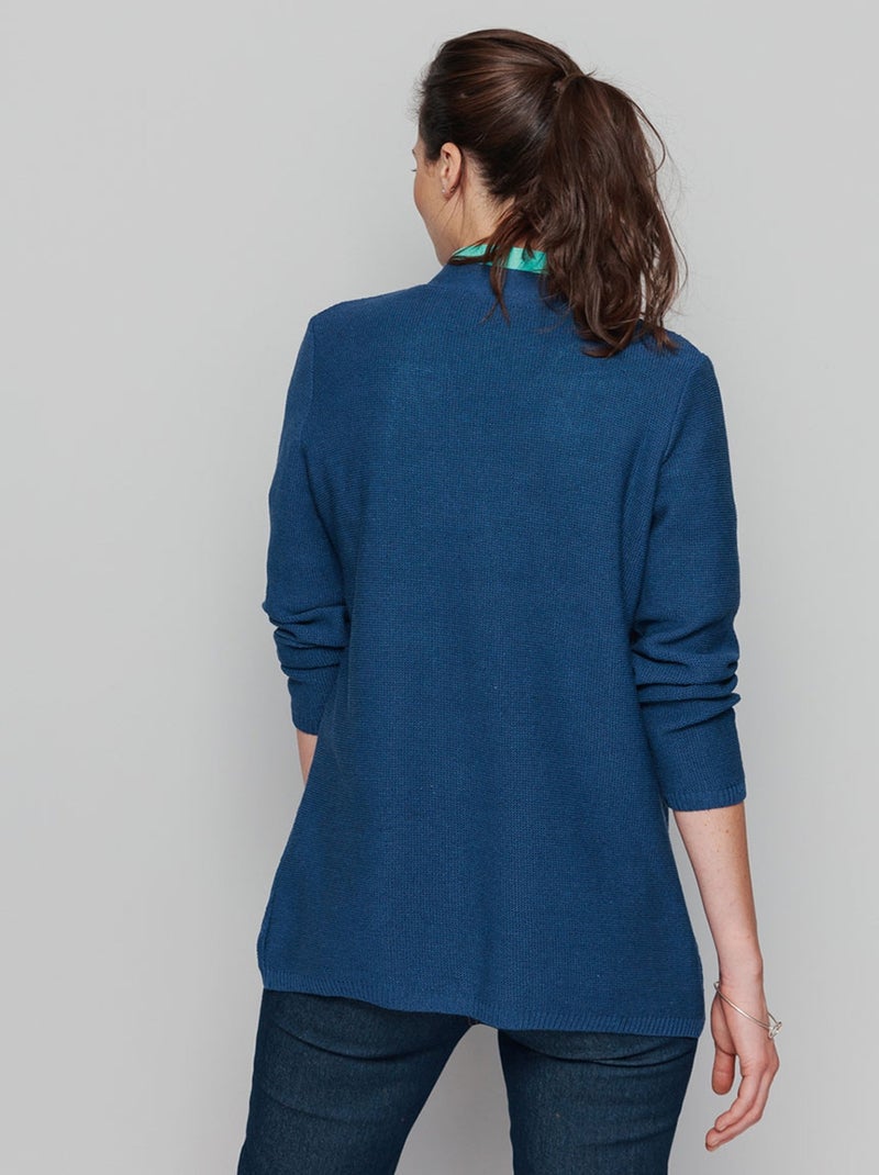 Gilet encolure V motifs ajourés Bleu - Kiabi