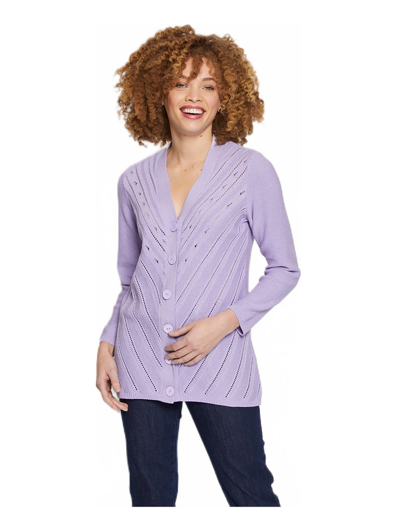 Gilet encolure V motifs ajourés Violet clair - Kiabi