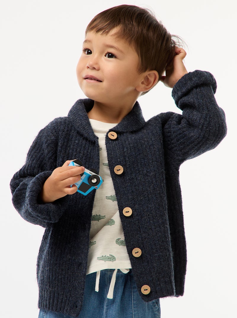 Gilet épais à col châle Bleu - Kiabi