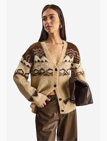 Gilet épais à motif ethnique, col en v et boutons lucci