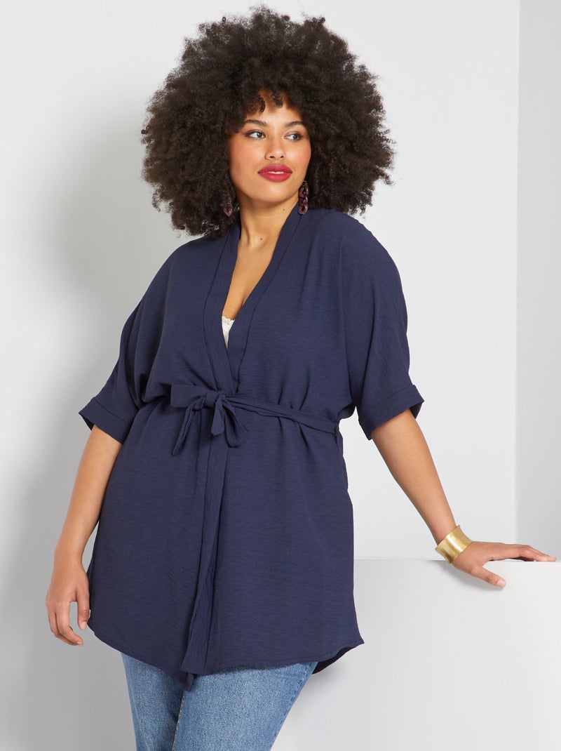 Gilet esprit kimono bleu marine - Kiabi
