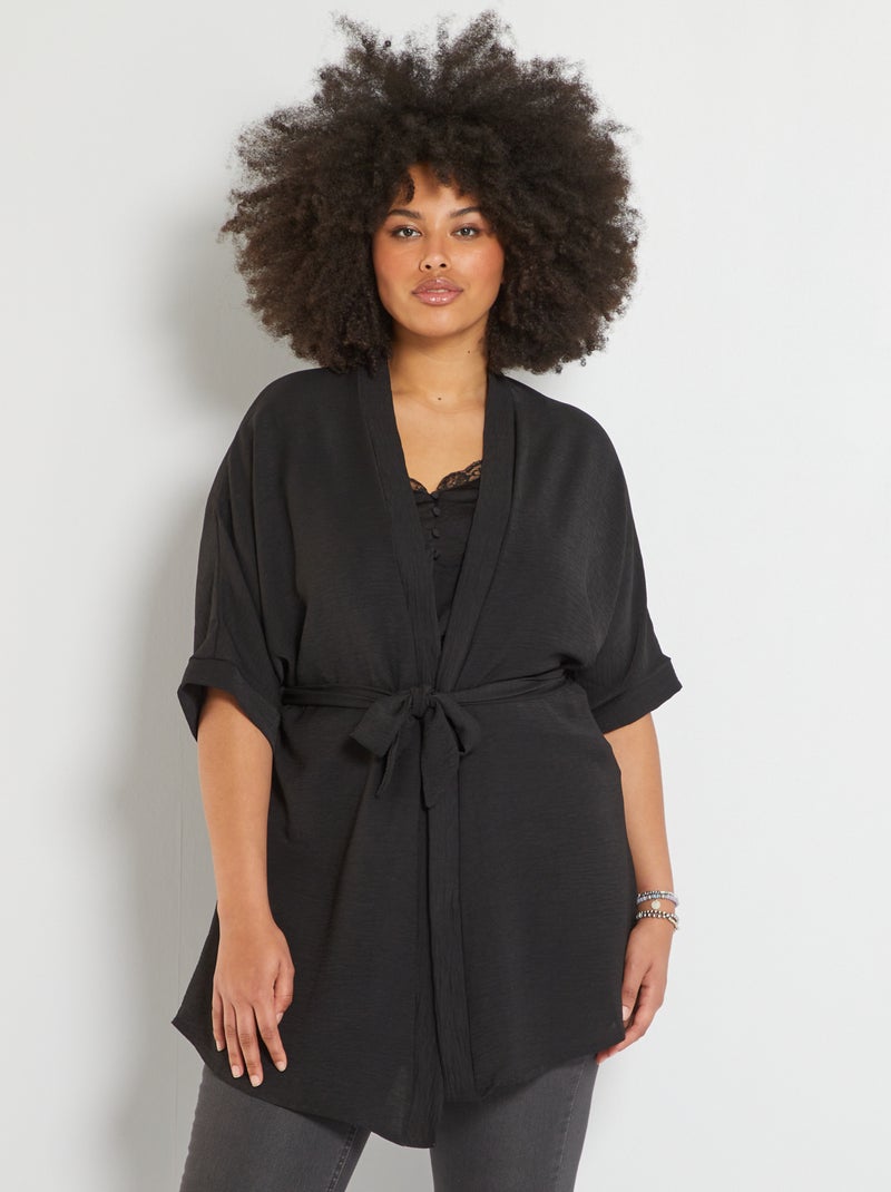 Gilet esprit kimono noir - Kiabi