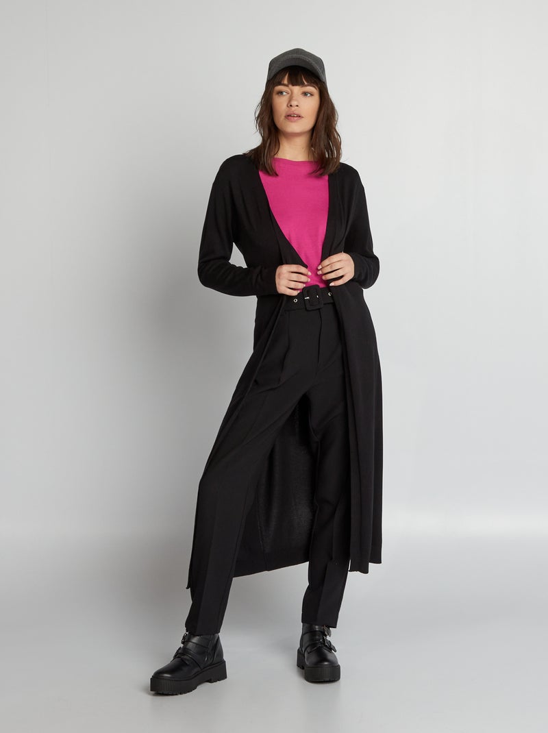 Gilet extra long à ceinture Noir - Kiabi