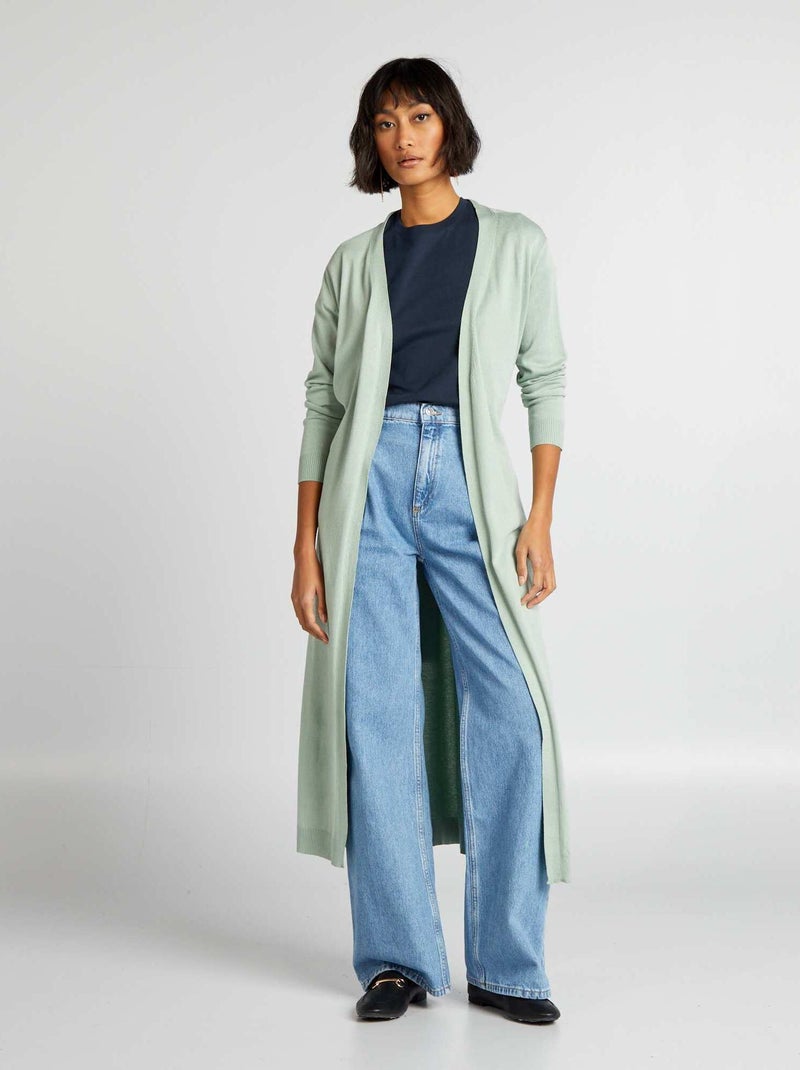 Gilet extra long à ceinture Vert - Kiabi