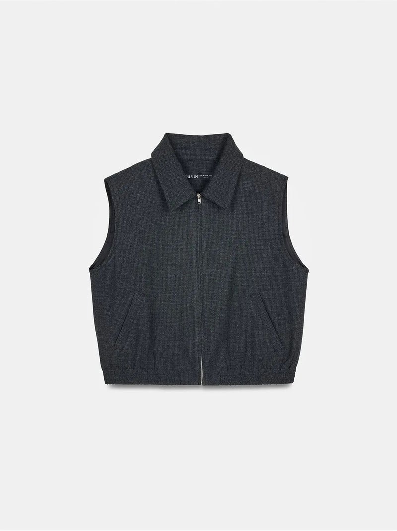 Gilet femme en crêpe tissé à fermeture éclair dilvin Gris Noir - Kiabi