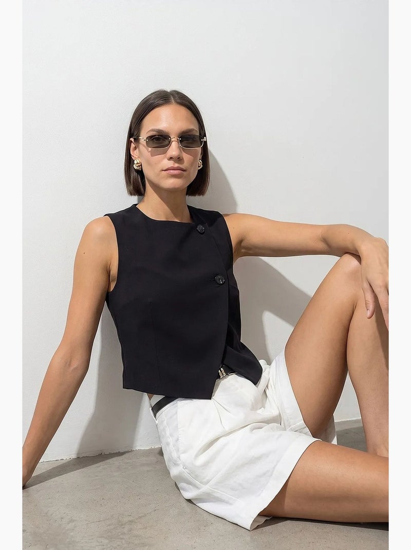 Gilet femme en crêpe tissé dilvin Noir - Kiabi