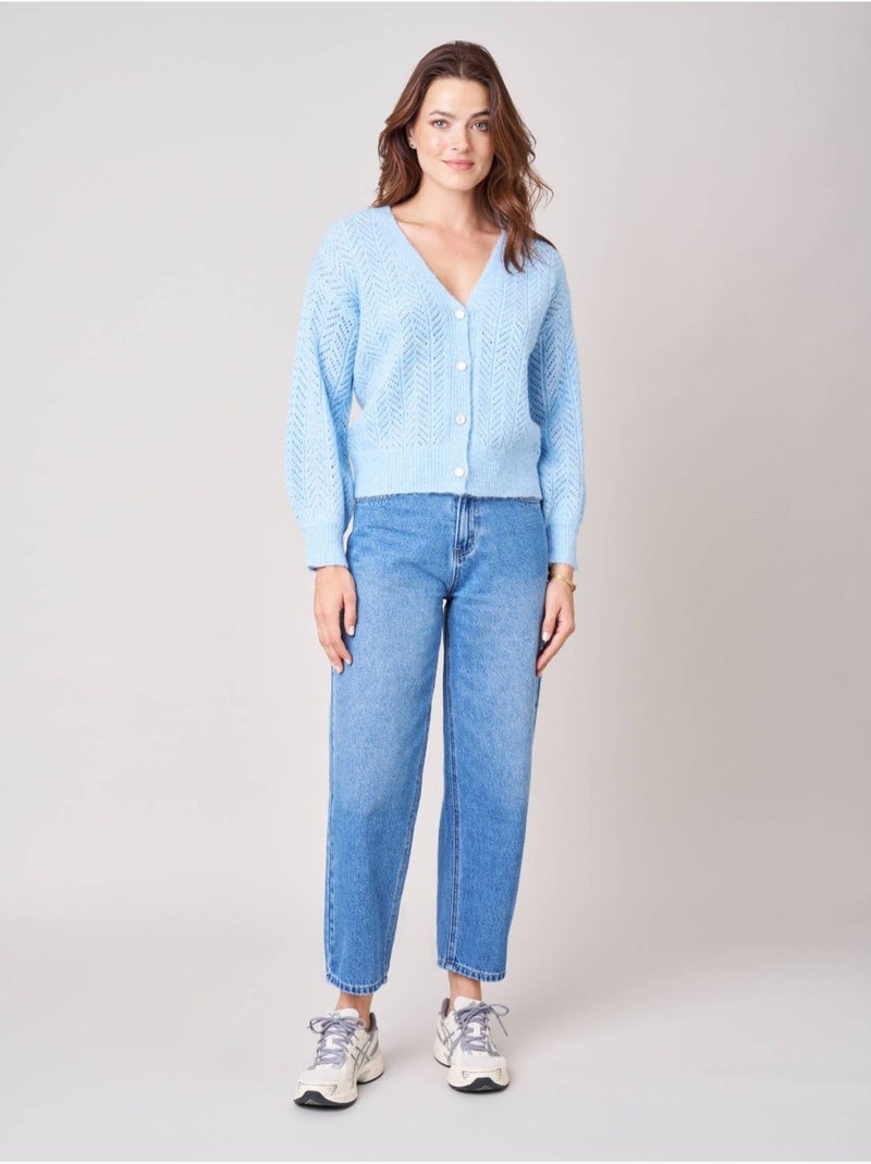Gilet femme en maille ajourée 'Deeluxe' Bleu clair - Kiabi