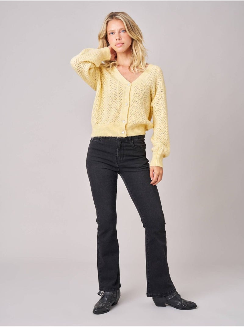 Gilet femme en maille ajourée 'Deeluxe' Jaune clair - Kiabi