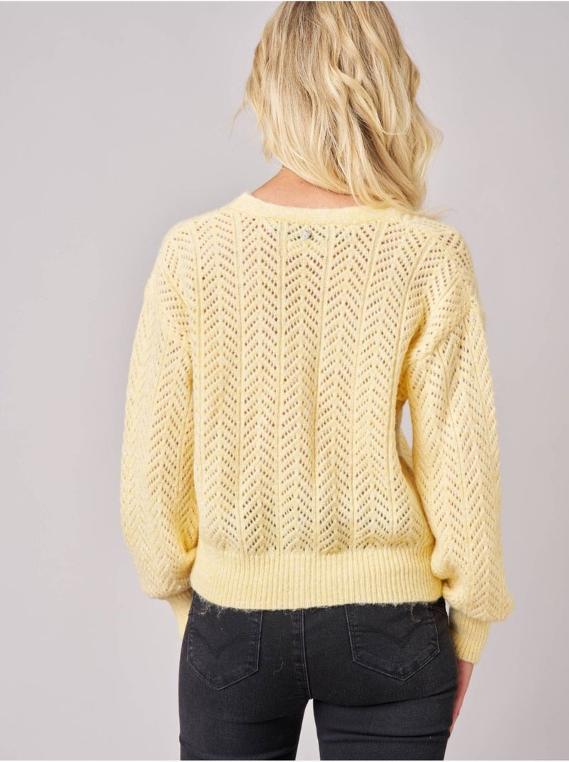 Gilet femme en maille ajourée 'Deeluxe' Jaune clair - Kiabi