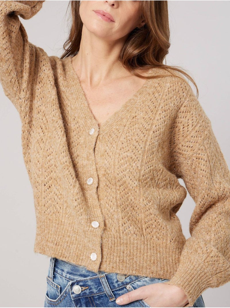 Gilet femme en maille ajourée 'Deeluxe' Marron cappuccino - Kiabi