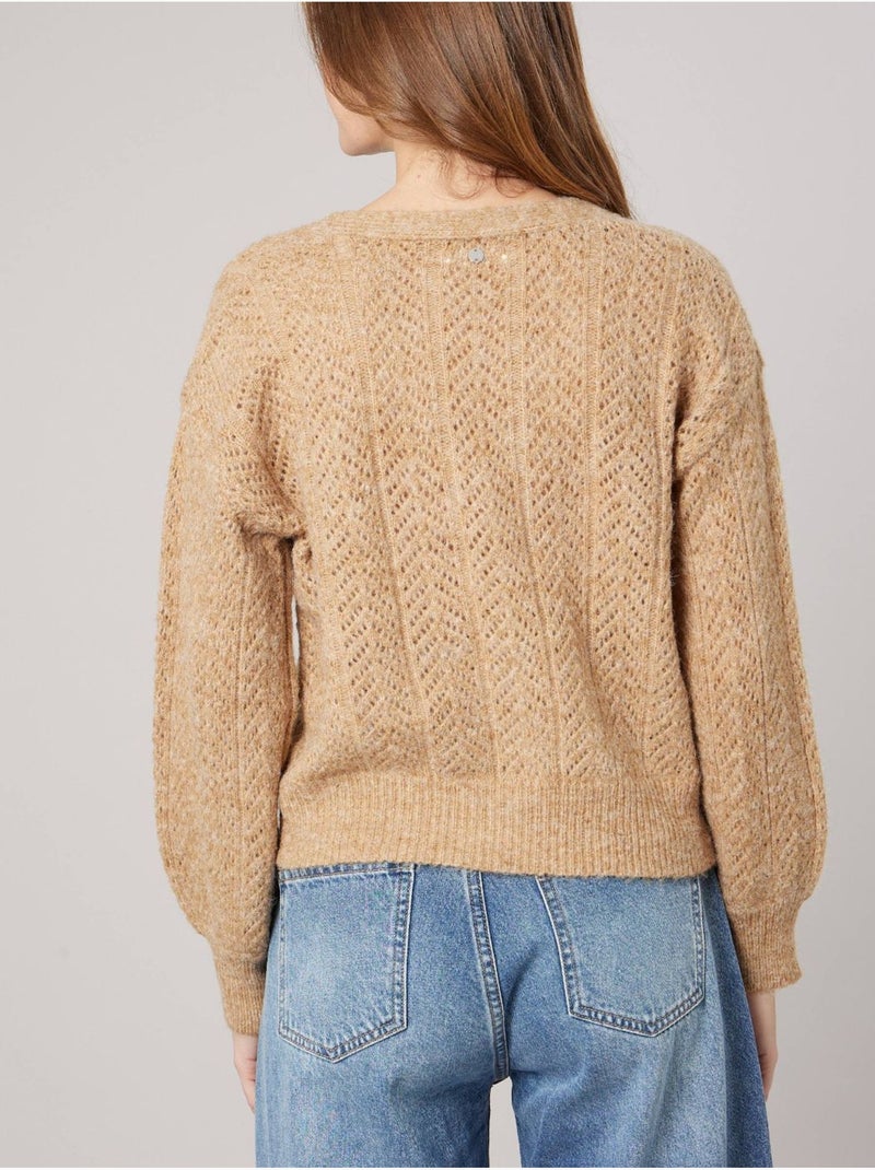 Gilet femme en maille ajourée 'Deeluxe' Marron cappuccino - Kiabi